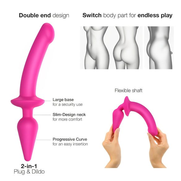 Strap-on-me L-2in1 poolreaalne silikoon-dildo (roosa)