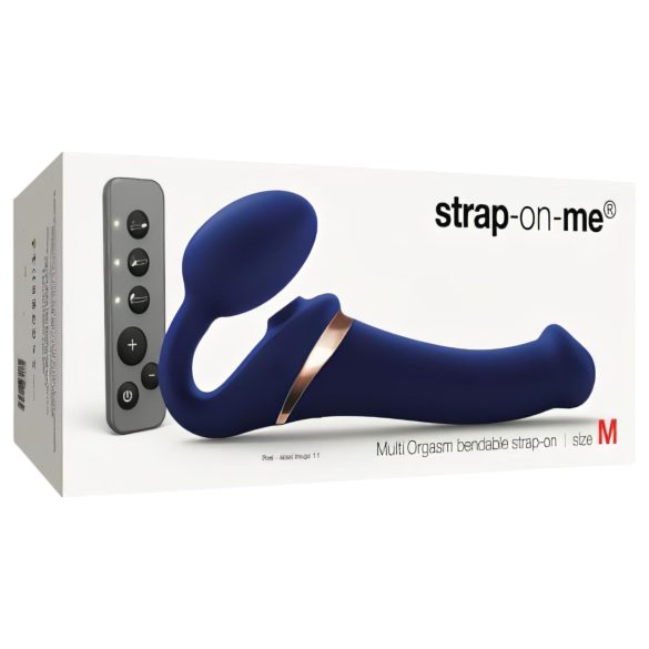 Strap-on-me - Strap-on vibreeriv õhulaine stimulatsiooniga - sinine - M