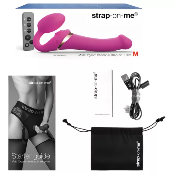 Strap-on-me M - strap-on vibreeriv õhulainega vibraator - roosa