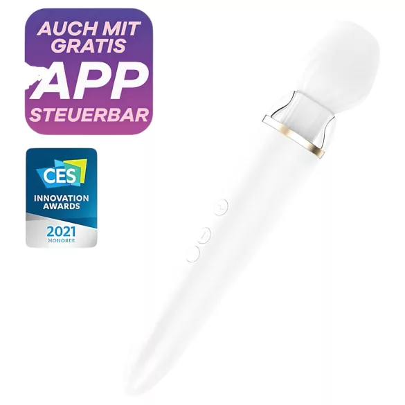 Satisfyer Double Wand-er - rakendusega juhitav masseeriv vibraator (valge)