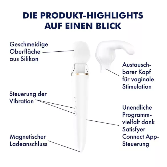 Satisfyer Double Wand-er - rakendusega juhitav masseeriv vibraator (valge)