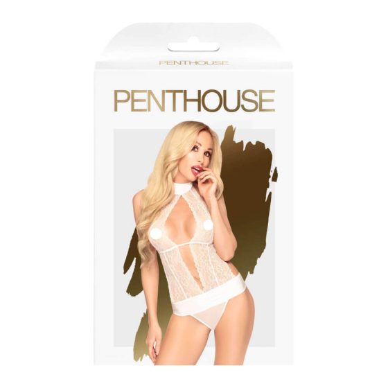 Penthouse Perfect Lover - lace, halter neck body (white) - L/XL