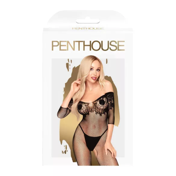 Penthouse High Profil - läbipaistev lilleline catsuit - must - XL