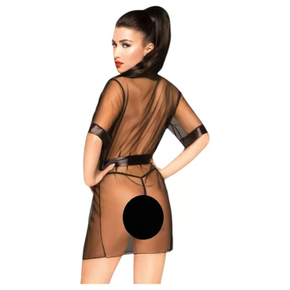 Penthouse - satäänist hommikumantel ja stringid - must - XL