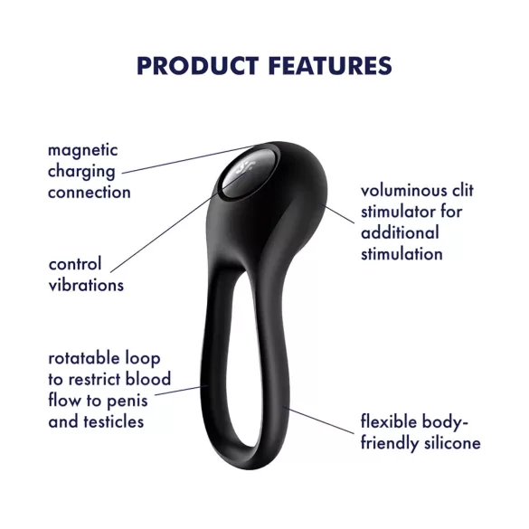 Satisfyer Majestic Duo - vibraatoriga veekindel laetav peeniserõngas - must