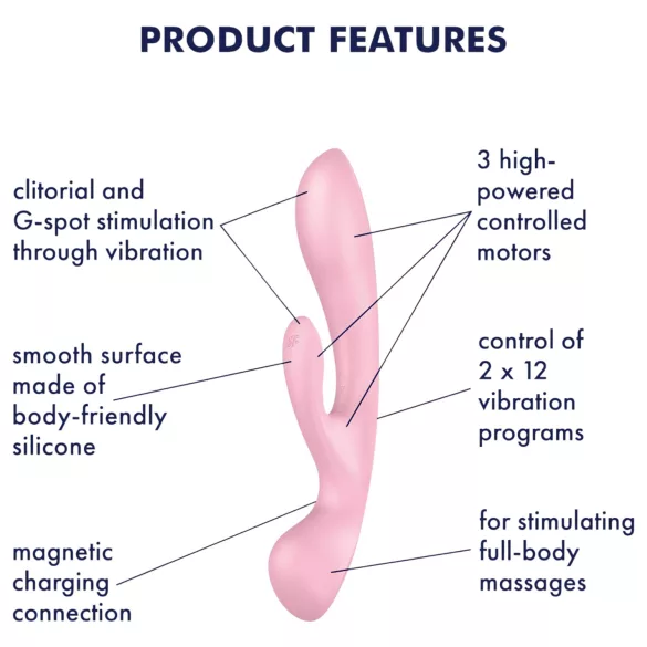 Satisfyer Triple Oh - kliitorivibraator akuga, varrega - roosa