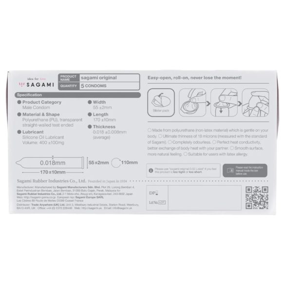 Sagami Original 0.01 - kondoomid - 55mm - 5 tk