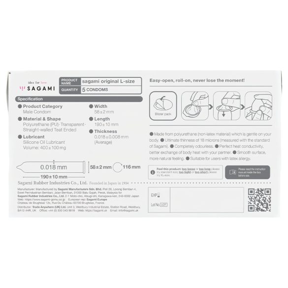Sagami Original 0,01 L - kondoomid - 58mm - 5 tk
