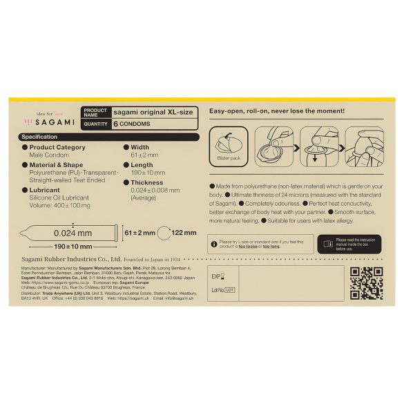 Sagami Original 0,02 XL - kondoomid - XL suurus 61mm - 6 tk
