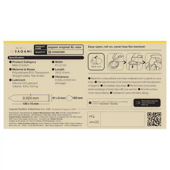 Sagami Original 0,02 XL - kondoomid - 61mm - 12 tk