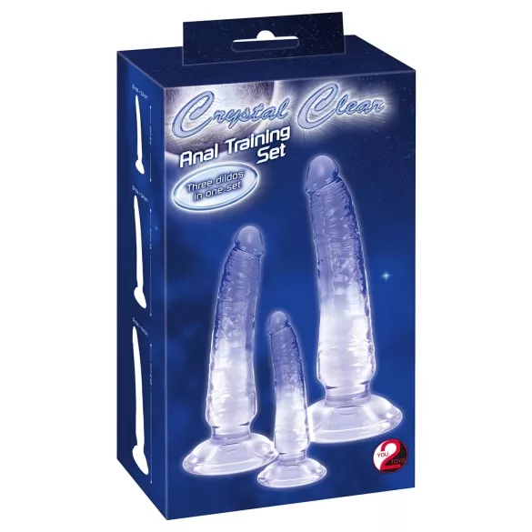 Crystal Clear - anaaltreener dildode komplekt - 3 tk läbipaistev-sinine
