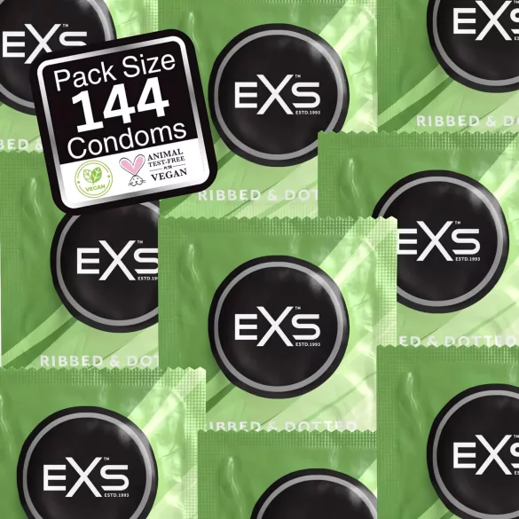 EXS - tekstuuriga kondoomid - täppidega ja ribidega - 144 tk