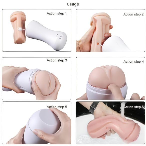 Lonely Happy - akuga vibreeriv stöhisev masturbaator - valge/naturaalne