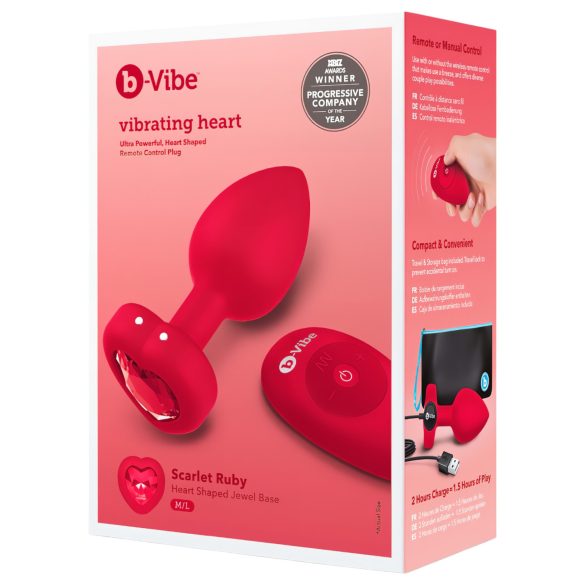 b-vibe heart - laetav anaalvibraator kaugjuhtimispuldiga (punane)