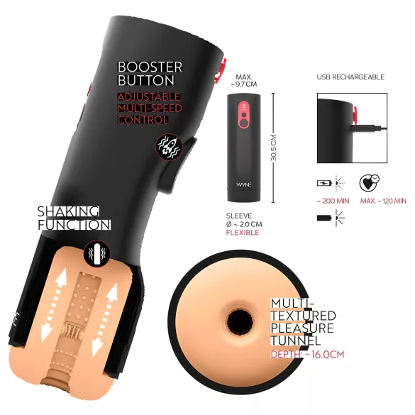 WYNE 08 - akuga automaatne masturbaator - üles-alla liikumine - must