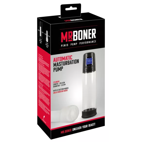 Mister Boner - akuga automaatne peenisepump - must/läbipaistev