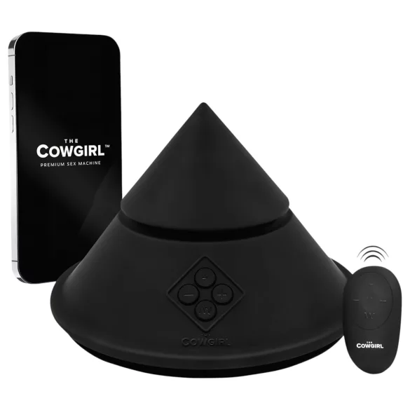 The Cowgirl Cone - rakendusega juhitav premium-seksmasin - 2 vahetatava otsikuga, 20 vibratsioonirežiimi (must)