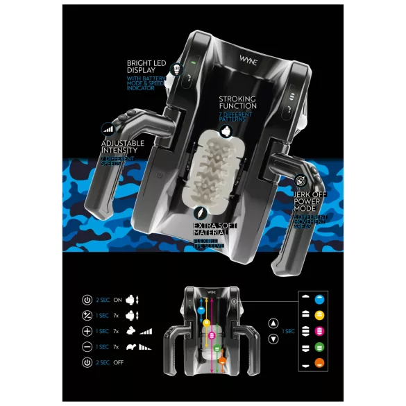 WYNE 10 - automaatne masturbaator käepidemega - must