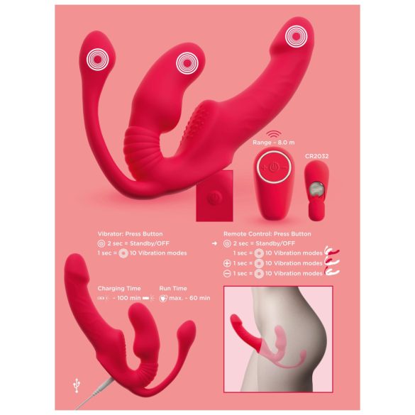 You2Toys Strapless - rihmata/rihmata kinnitatav kolmekordne vibraator (roosa)