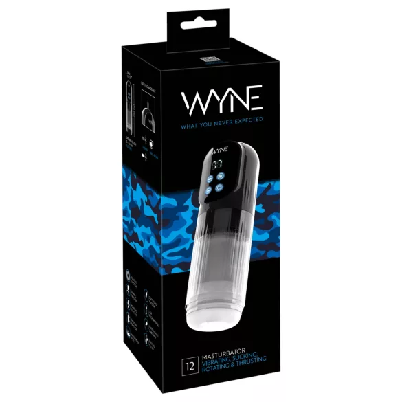 WYNE 12 - imev, pöörlev ja vibreeriv akuga masturbator (must)