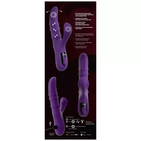 You2Toys - noogutava kliitoristimulaatori ja liikuva rõngaga vibraator (lilla)