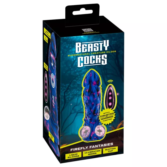 Beasty Cocks Firefly Fantasies - soojendusfunktsiooniga tõukav fantaasiavibraator (sinine) - 23,4 cm