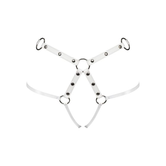 Obsessive A758 - Studded ornamental body harness bottom (white) - S-L