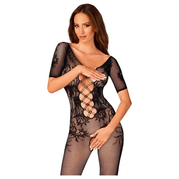 Obsessive - avatud tüllbodysüit avatud seljaga (must) (S-L)