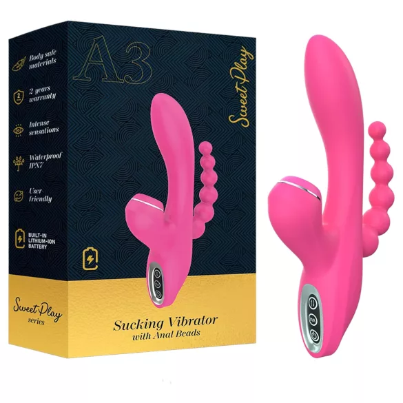 Erospace Sweet Play - G-punkti vibraator anaalsondi ja iminupuga (roosa)