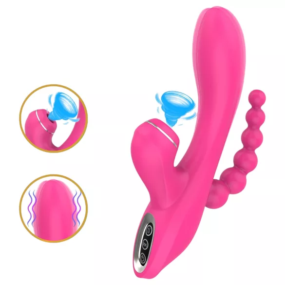 Erospace Sweet Play - G-punkti vibraator anaalsondi ja iminupuga (roosa)