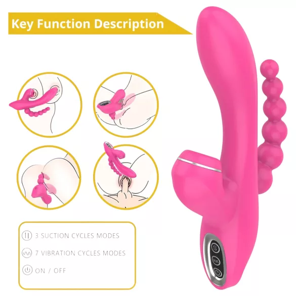 Erospace Sweet Play - G-punkti vibraator anaalsondi ja iminupuga (roosa)