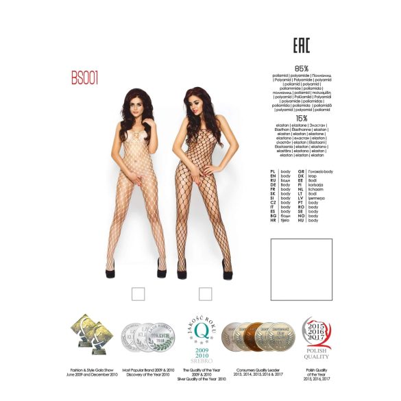 Passion BS001 - võrkbodysuit suurte silmadega - valge - S-L