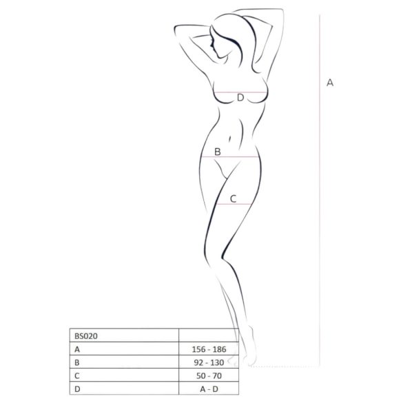 Passion BS020 - avatud võrkkostüüm kaunistustega - must - S-L