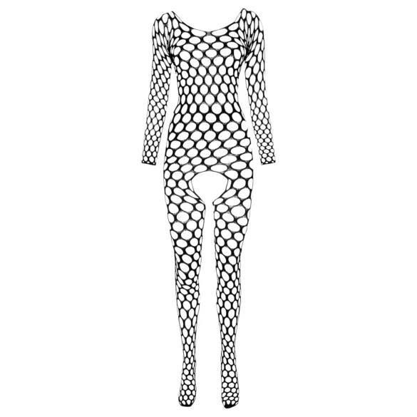 Passion BS077 - võrkmaterjalist pikkade varrukatega catsuit - must - S-L