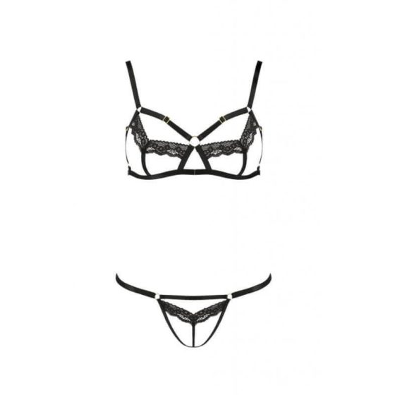 Passion Devil Solon - lace ornament bra set (black) - L/XL