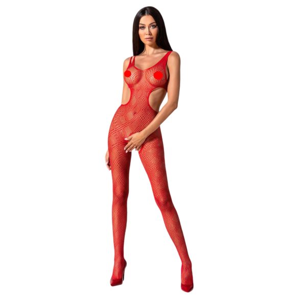 Passion BS085 - avatud catsuit mustriga - punane - S-L
