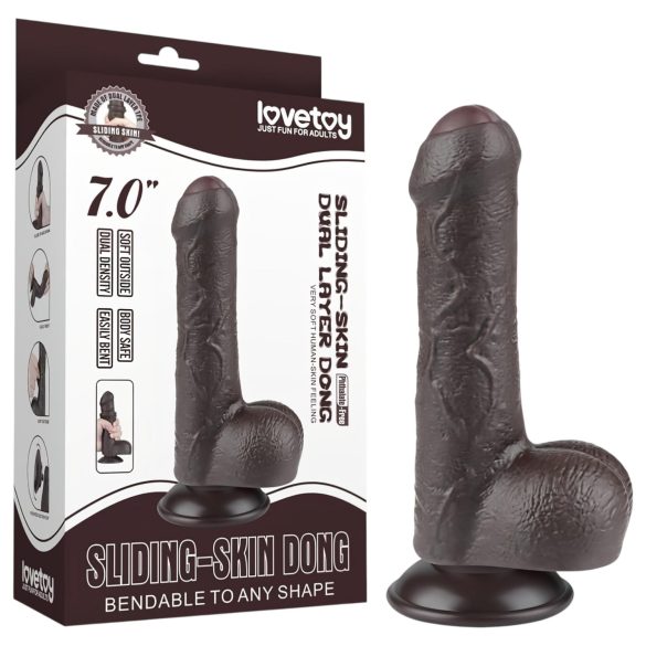 Lovetoy Sliding-Skin - munanditega kahekihiline dildo - 18,3cm - pruun