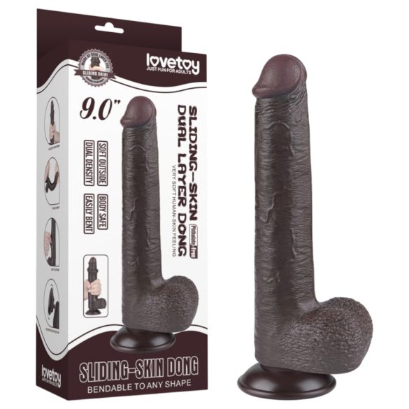 Lovetoy Sliding-Skin - kahekihiline dildoga iminapaga - 20,8 cm - pruun