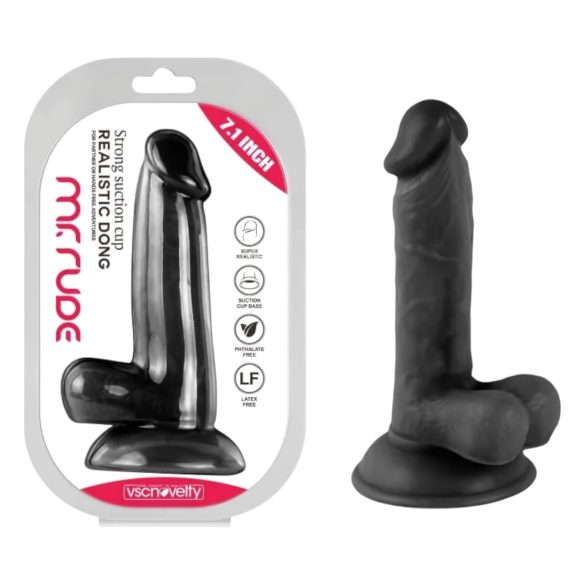 Mr. Rude - realistlik dildo munanditega iminapaga - 17 cm must