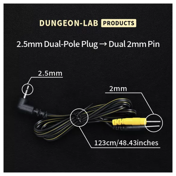 DG-LAB - elektroodikaabel 2,5 mm jackilt 2 mm tappidele (must)