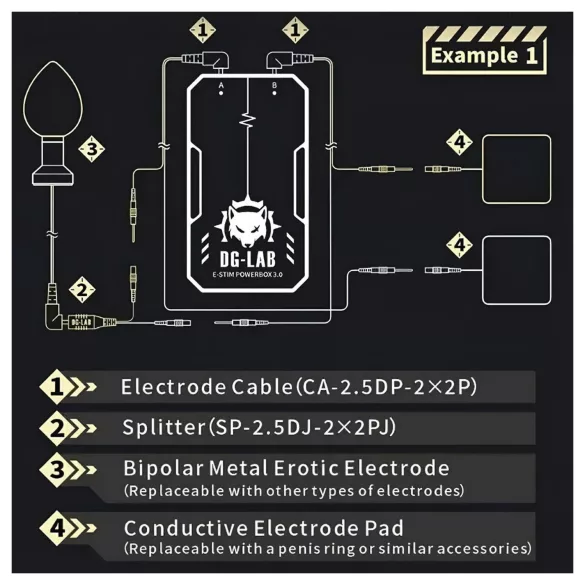 DG-LAB - elektroodi jaotur 2,5 mm pesast 2 mm‑sele (must)
