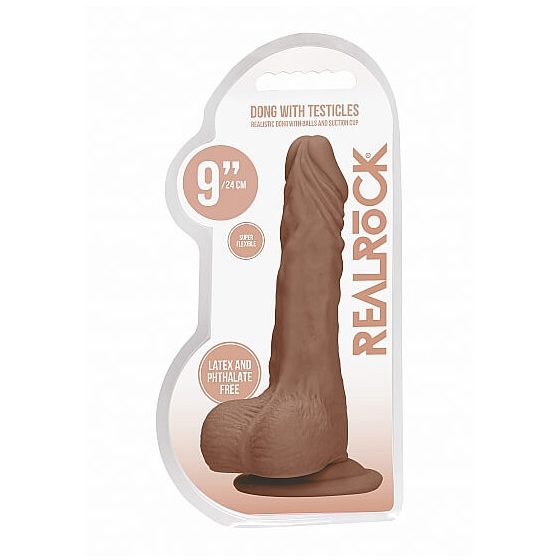 RealRock Dong 9 - lifelike testicle dildo (23cm) - dark natural