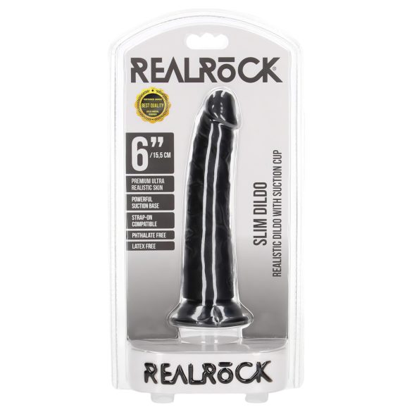RealRock - realistlik dildo - õhuke - must - 15,5 cm