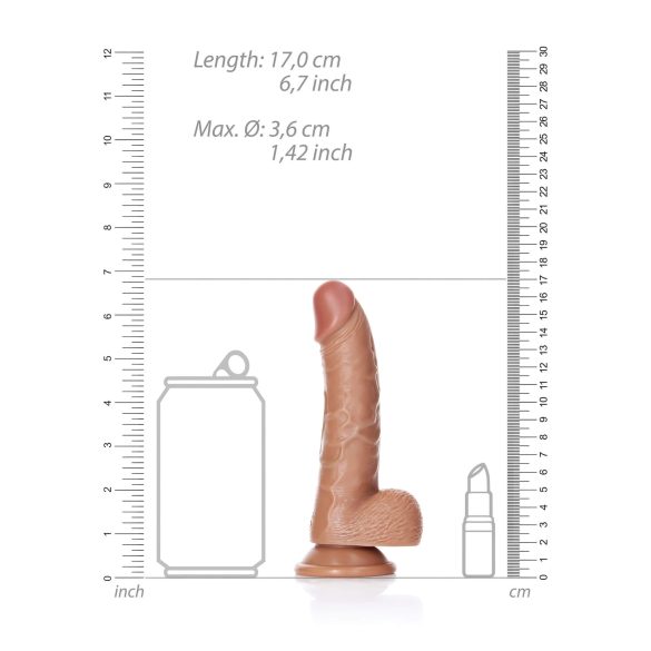 RealRock - dildoga testiklitega iminapaga - 15,5 cm tume naturaalne
