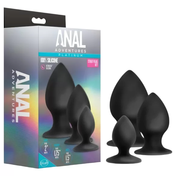 Anal Adventures Platinum Stout - anaalplugi komplekt - 3 tk - must