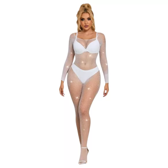 Subblime 952396 - sädeleva kivikestega catsuit (valge) - S-L