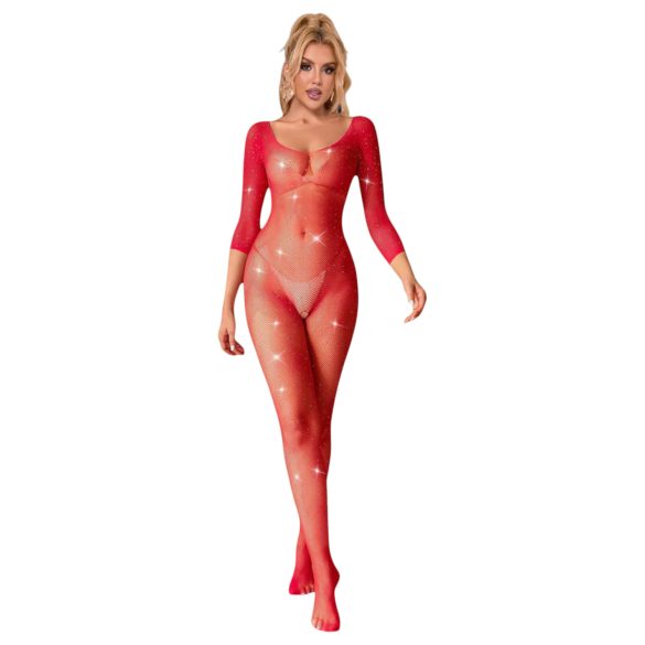 Subblime 952419 - sädelevate kividega catsuit - punane - XS-M