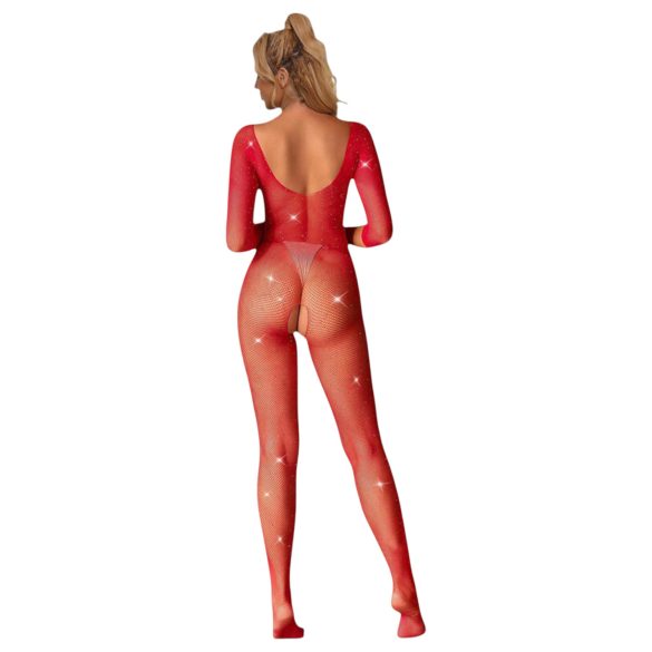 Subblime 952419 - sädelevate kividega catsuit - punane - XS-M