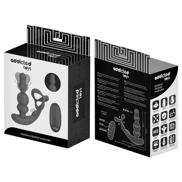 Addicted Toys - anaalvibraator pöörleva otsaga ja peeniserõngas - must