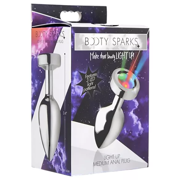 Booty Sparks - valgusega anaaltapp - keskmine - hõbedane